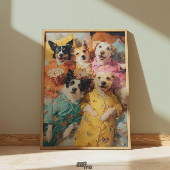 Funny Pajama Dog Wall Art Cute Slumber Party Print Cozy Pet Painting For Lover Kids Room Decor Gift