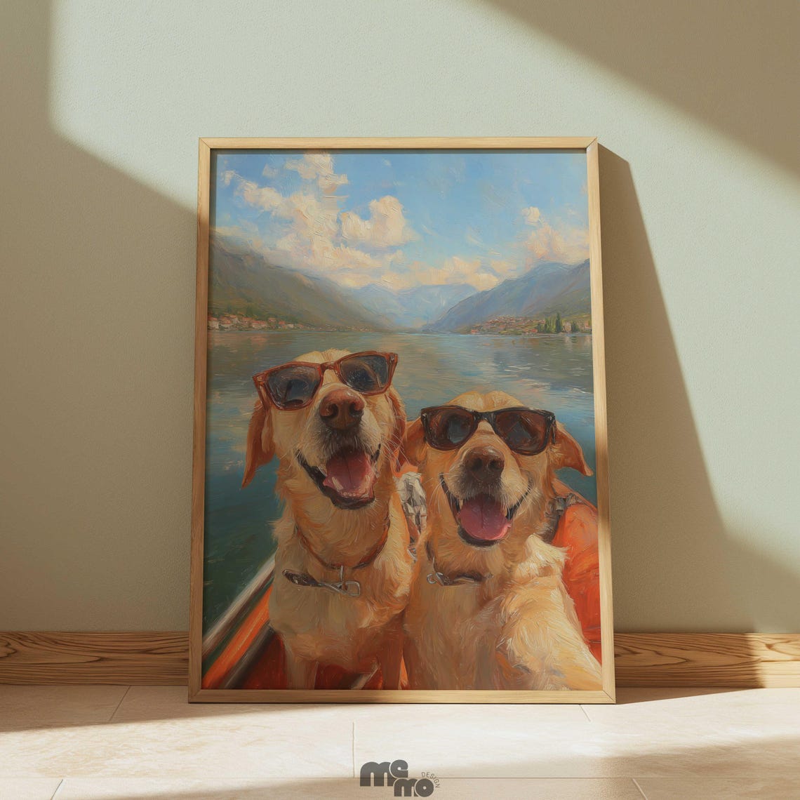 Two Dogs In Sunglasses Riding A Boat On A Lake Trip Funny Poster
