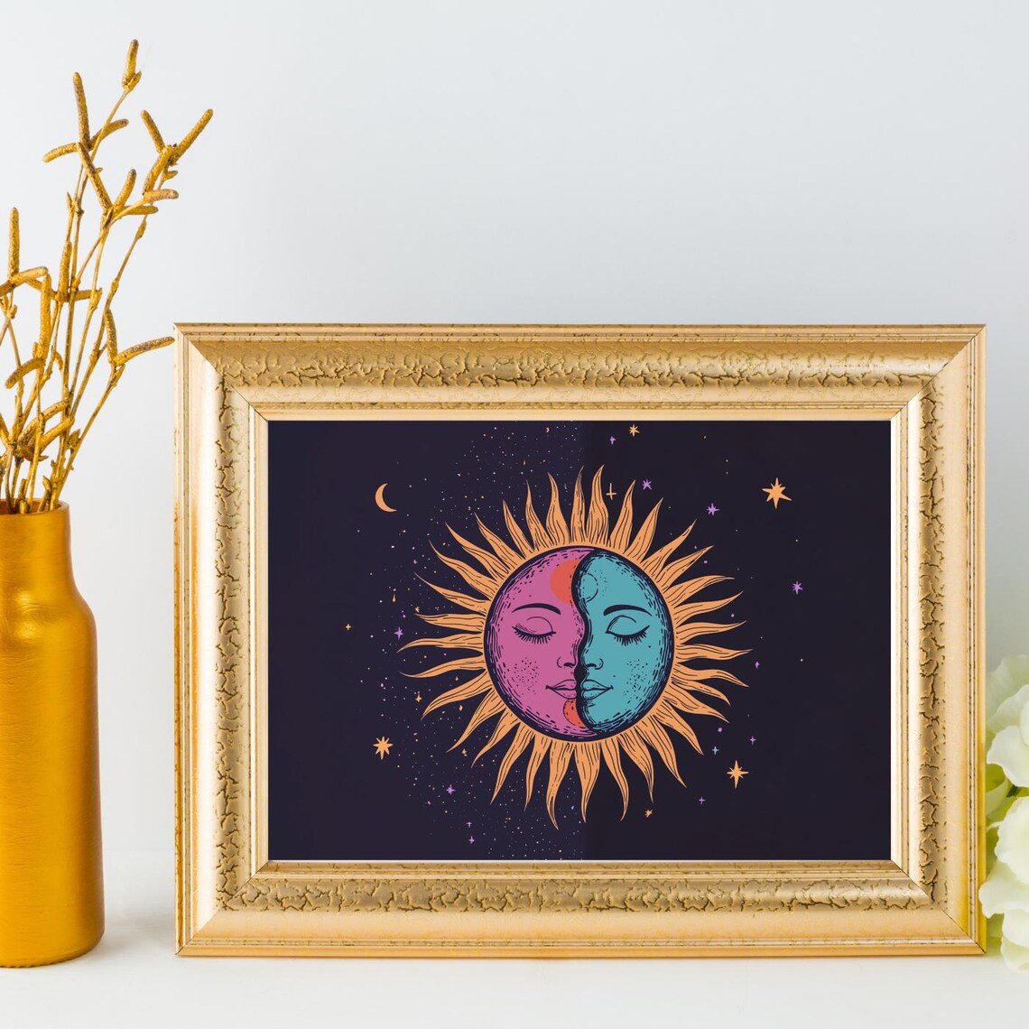 Witchy Celestial Sun Moon Faces Astrology Boho Cosmic Decor Poster - Image 2