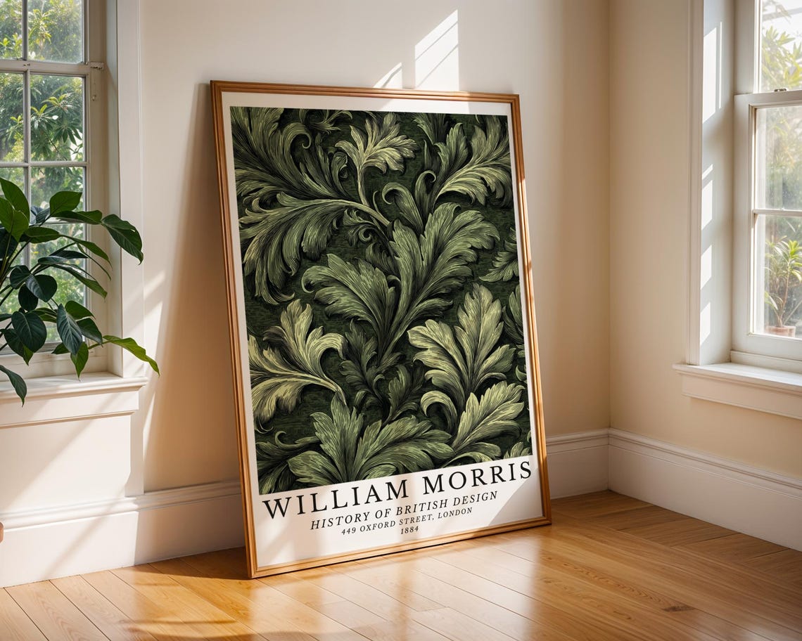 William Morris Swirling Green Acanthus Leaf Botanical Poster