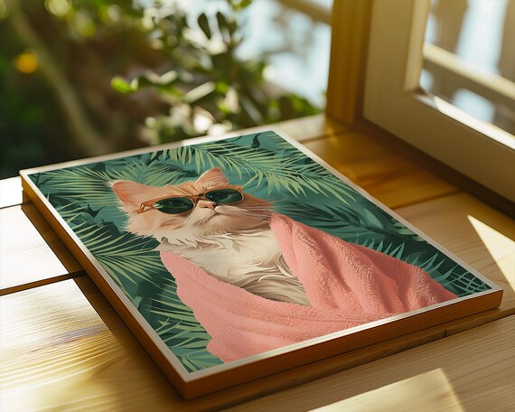 Cool Ginger Cat In Sunglasses Pink Towel Tropical Spa Poster