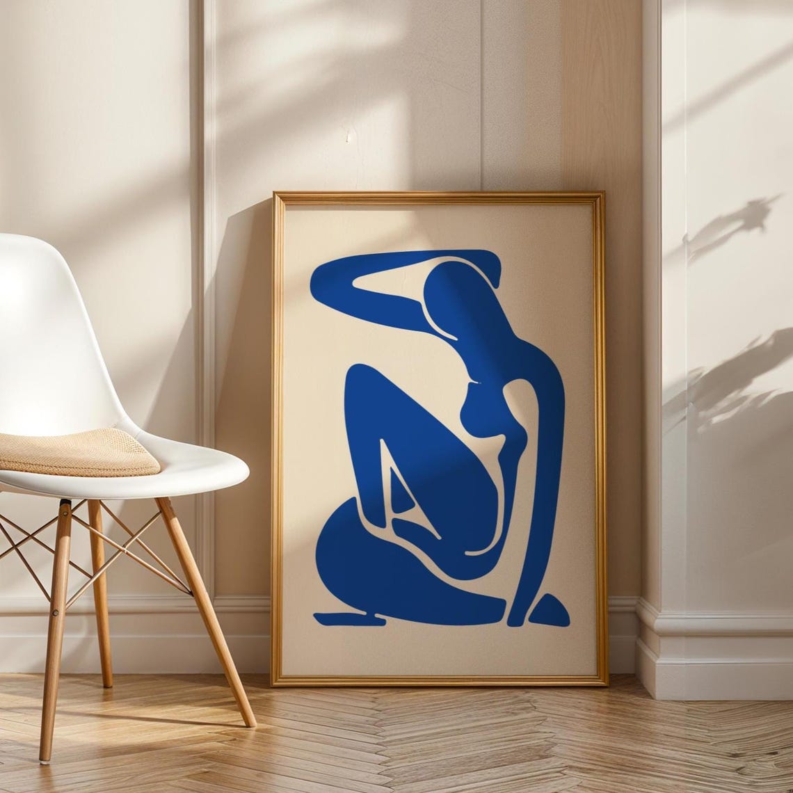 Matisse Inspired Blue Nude Seated Figure Minimalist Art Poster
