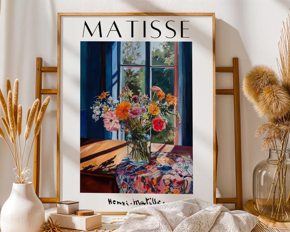 Henri Matisse Inspired Window Wall Art Sunlit Floral Print Colorful Boho Home Decor Cozy Cottage Botanical Poster