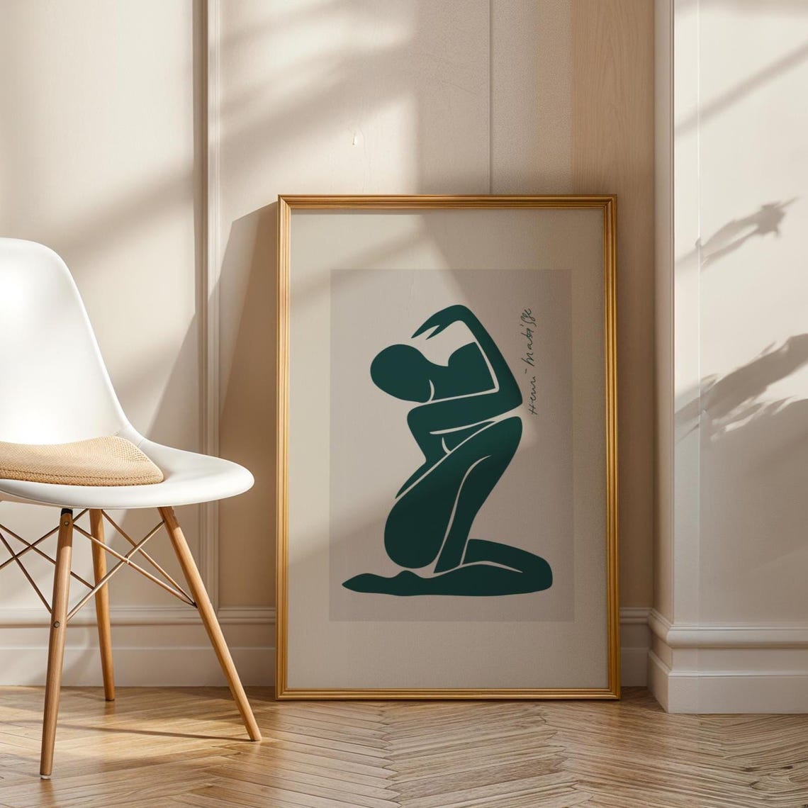 Matisse Style Green Abstract Figure Minimalist Modern Line Art Poster