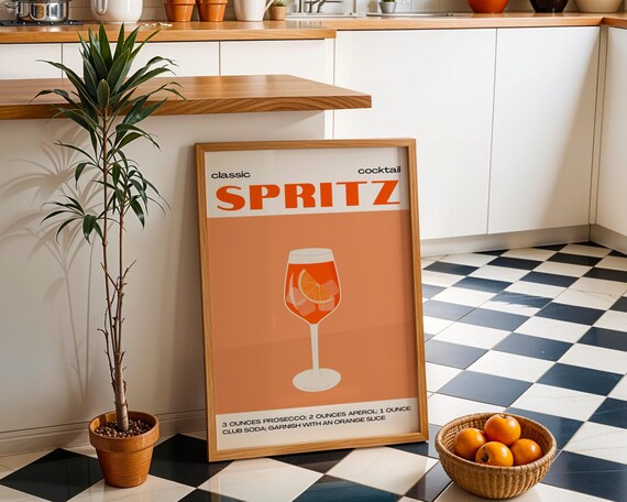 Classic Spritz Cocktail Recipe Print Retro Bar Decor with Ingredients