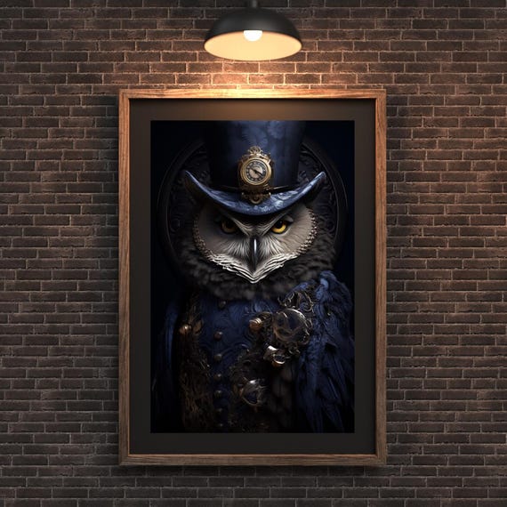 Steampunk Owl Wall Art Gothic Fantasy Bird Portrait Victorian Mechanical Decor Dark Print For And Fans