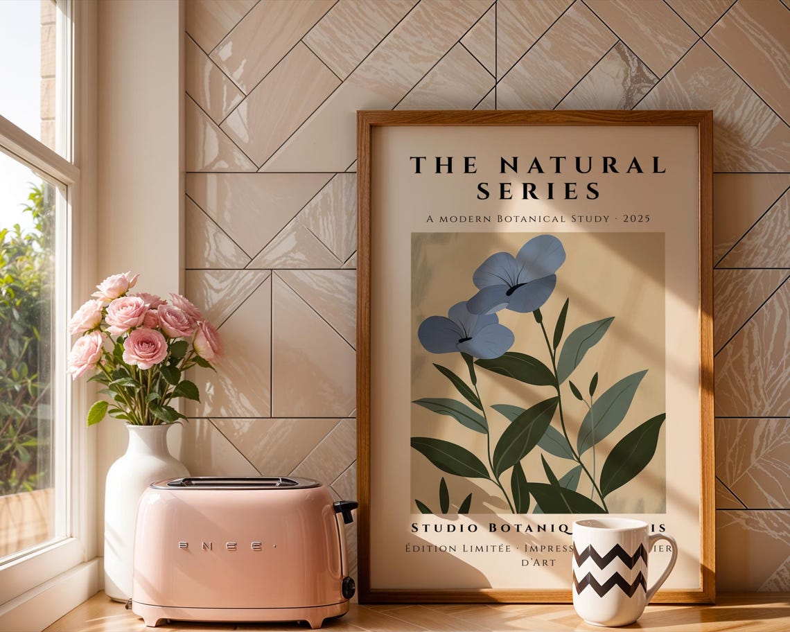 Blue Wildflower Botanical On Beige Natural Series 2025 Wall Art