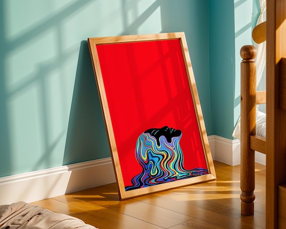 Minimalist Red Abstract Female Silhouette Dripping Color Poster