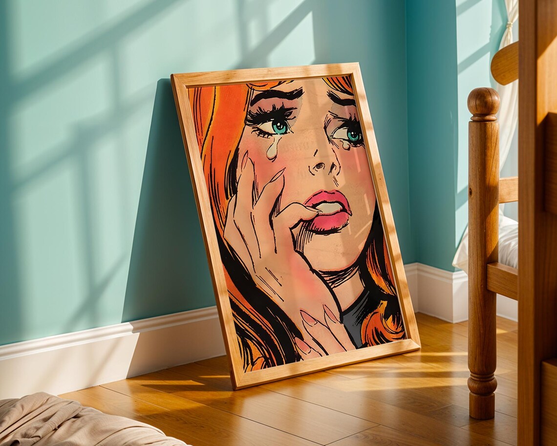 Crying Woman Retro Comic Pop Art Emotional Tearful Portrait Poster