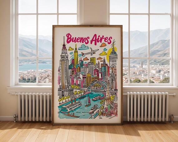 Buenos Aires Colorful Hand Drawn Skyline Poster Argentina Travel