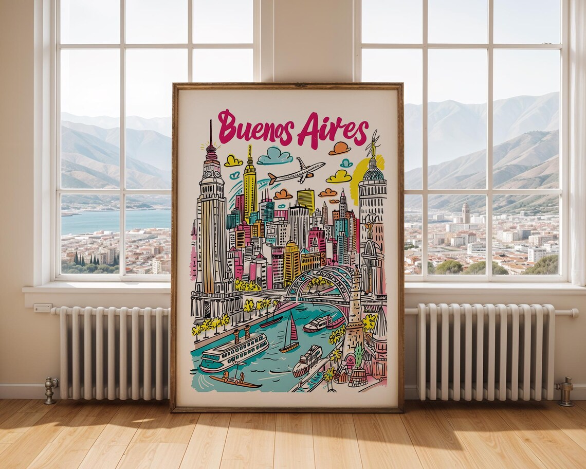 Buenos Aires Colorful Hand Drawn Skyline Poster Argentina Travel