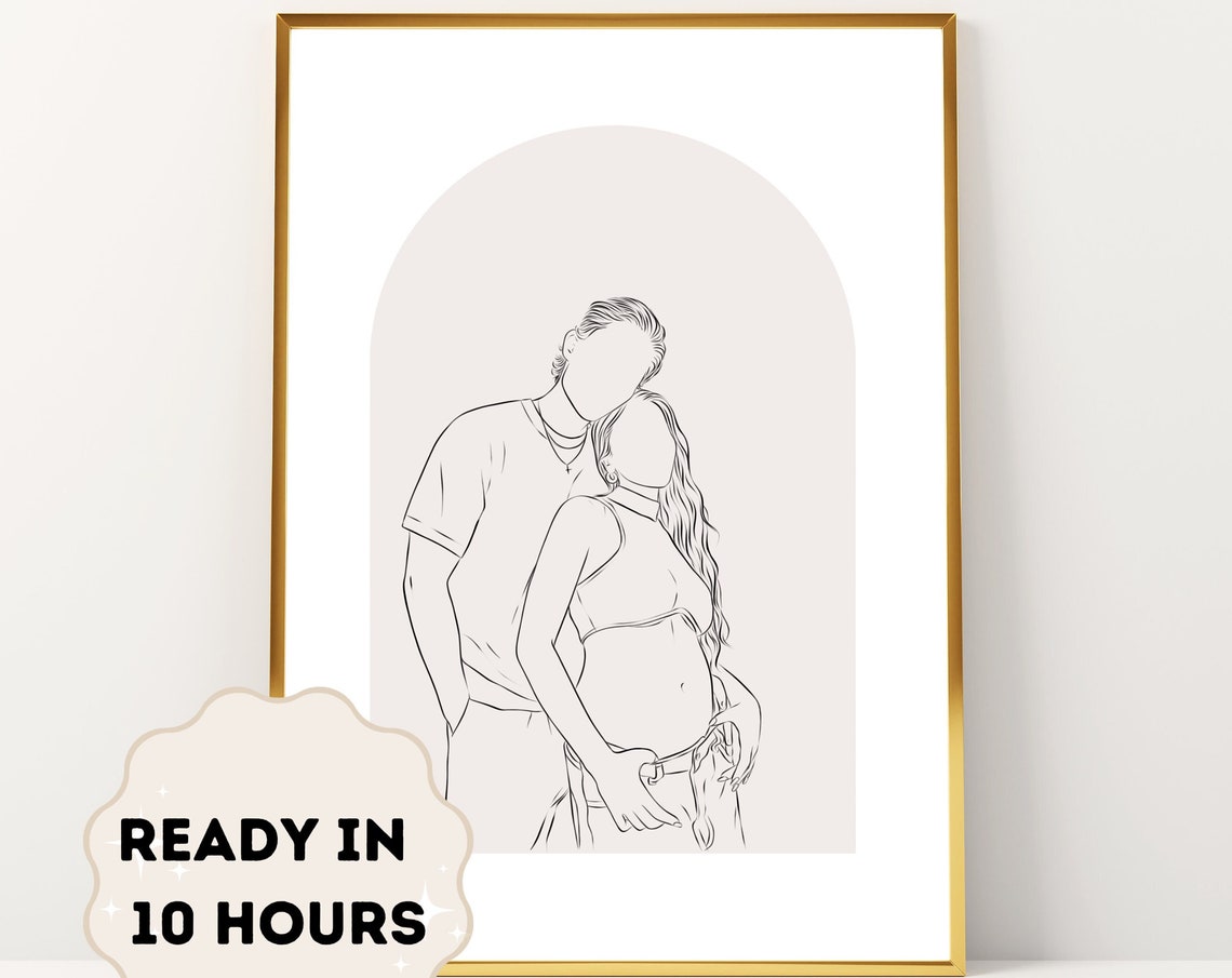Minimalist Couple Line Art Drawing Custom Style Portrait Poster - Image 3
