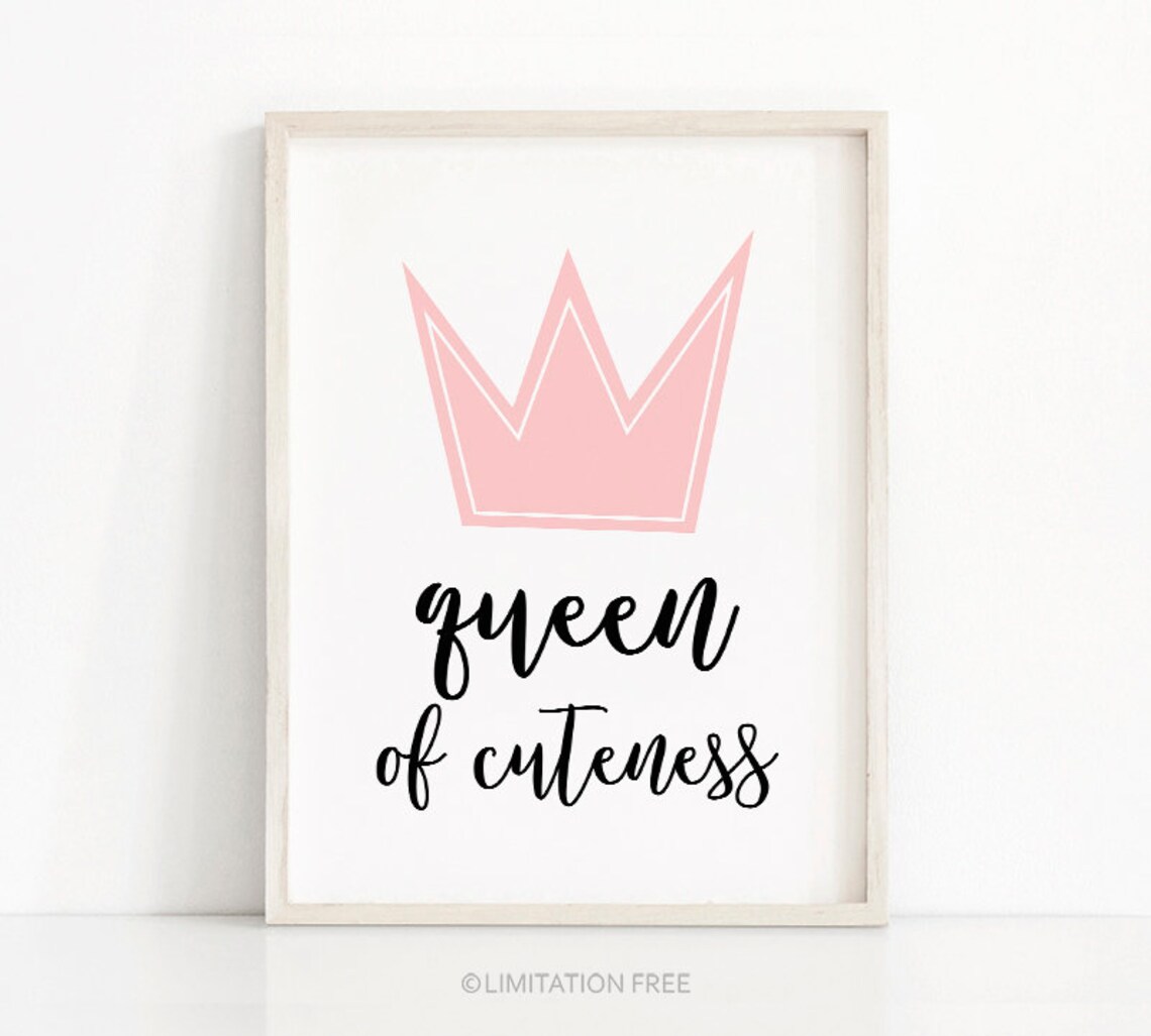 Queen Of Cuteness Pink Crown Girls Nursery Room Wall Art Print - Image 4
