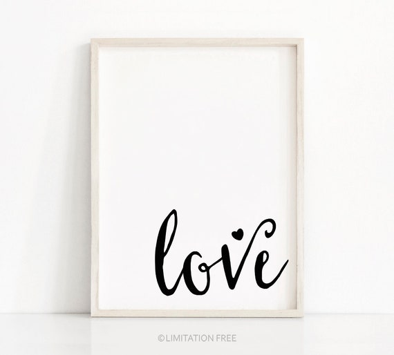 Love Typography Art Print, Black and White Minimalist