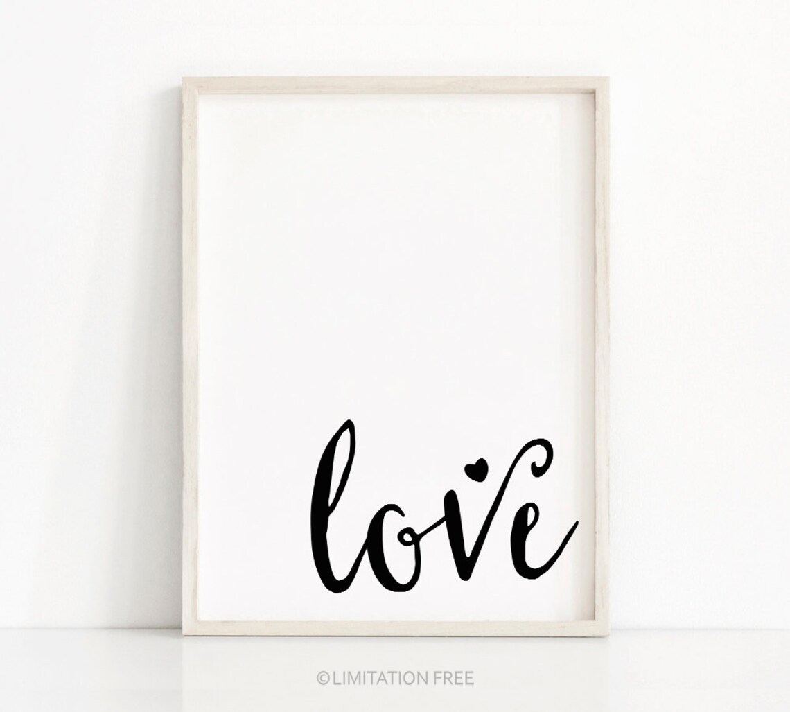Love Typography Art Print, Black and White Minimalist