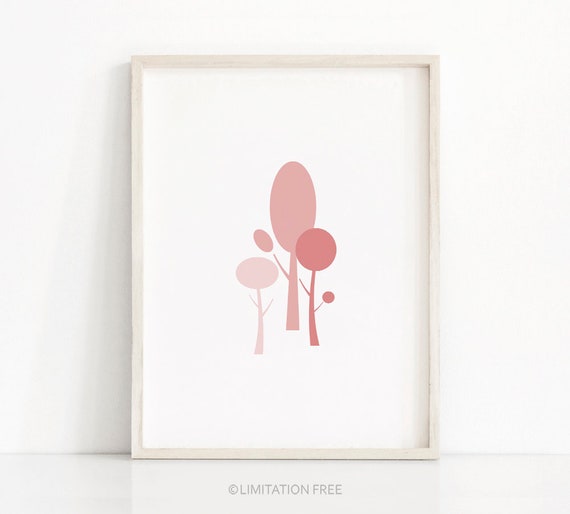 Minimalist Art Print Minimalist Decor Modern Wall Art Print Pink Wall Art Forest Print Tree Art Modern Art Pink Home Decor