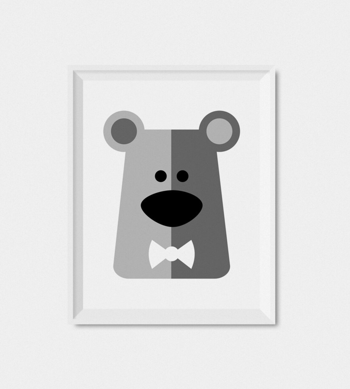Gray Geometric Bear Head With Bow Tie Baby Nursery Animal Poster Wall Decor - Image 2