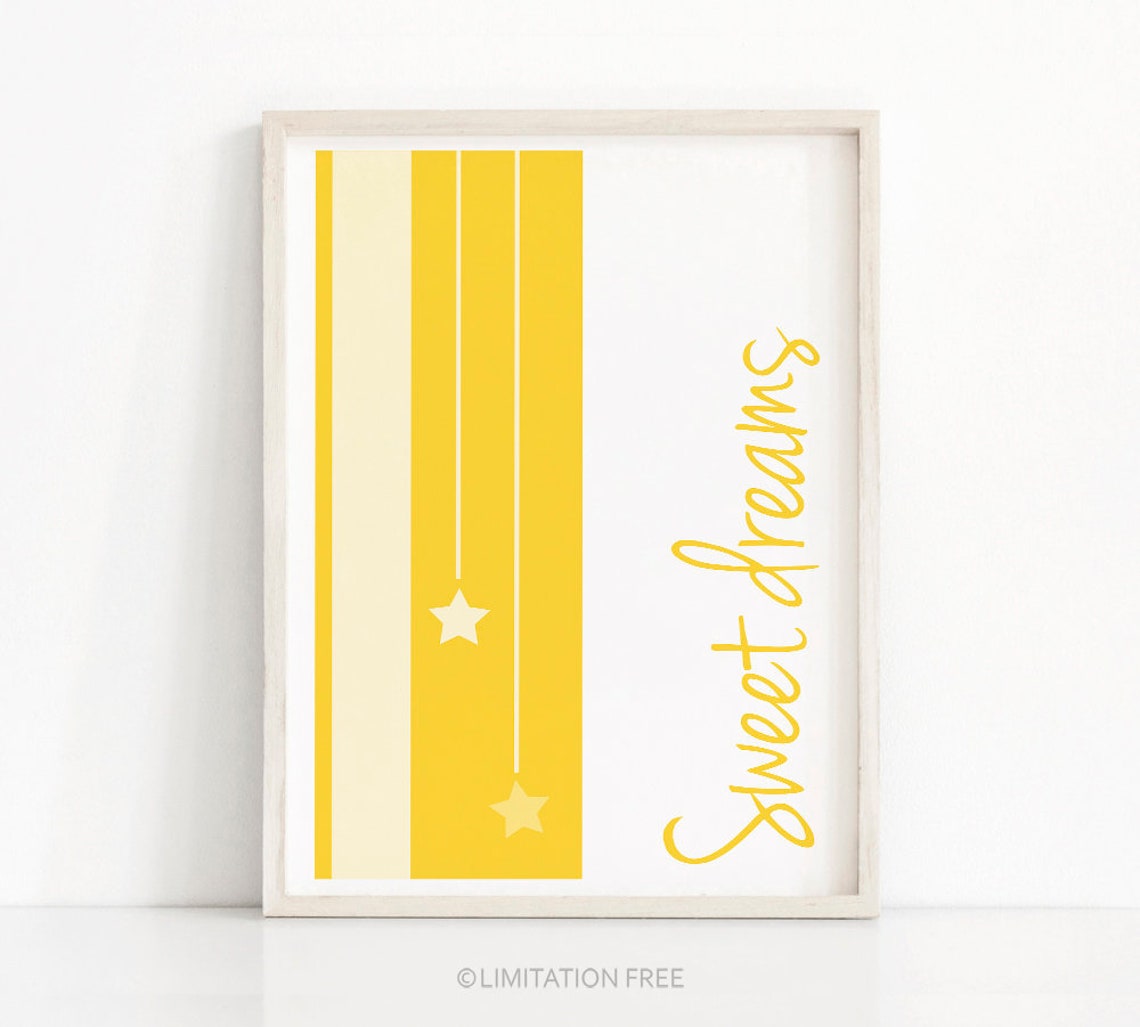 Sweet Dreams Yellow Stripes And Stars Baby Nursery Wall Poster Decor