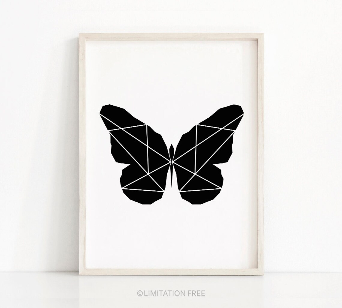 Butterfly Print, Black and White Geometric Art Print