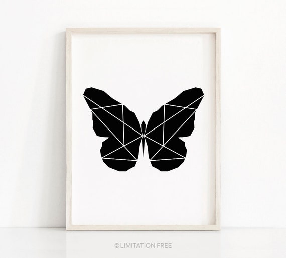 Butterfly Print, Black and White Geometric Art Print
