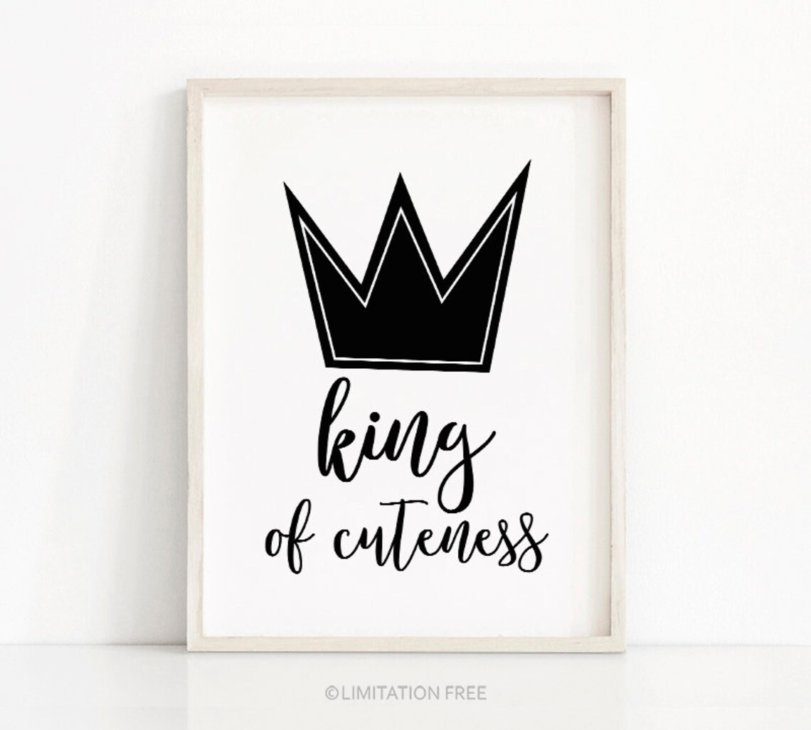 King Of Cuteness Black Crown Monochrome Boy Nursery Wall Art