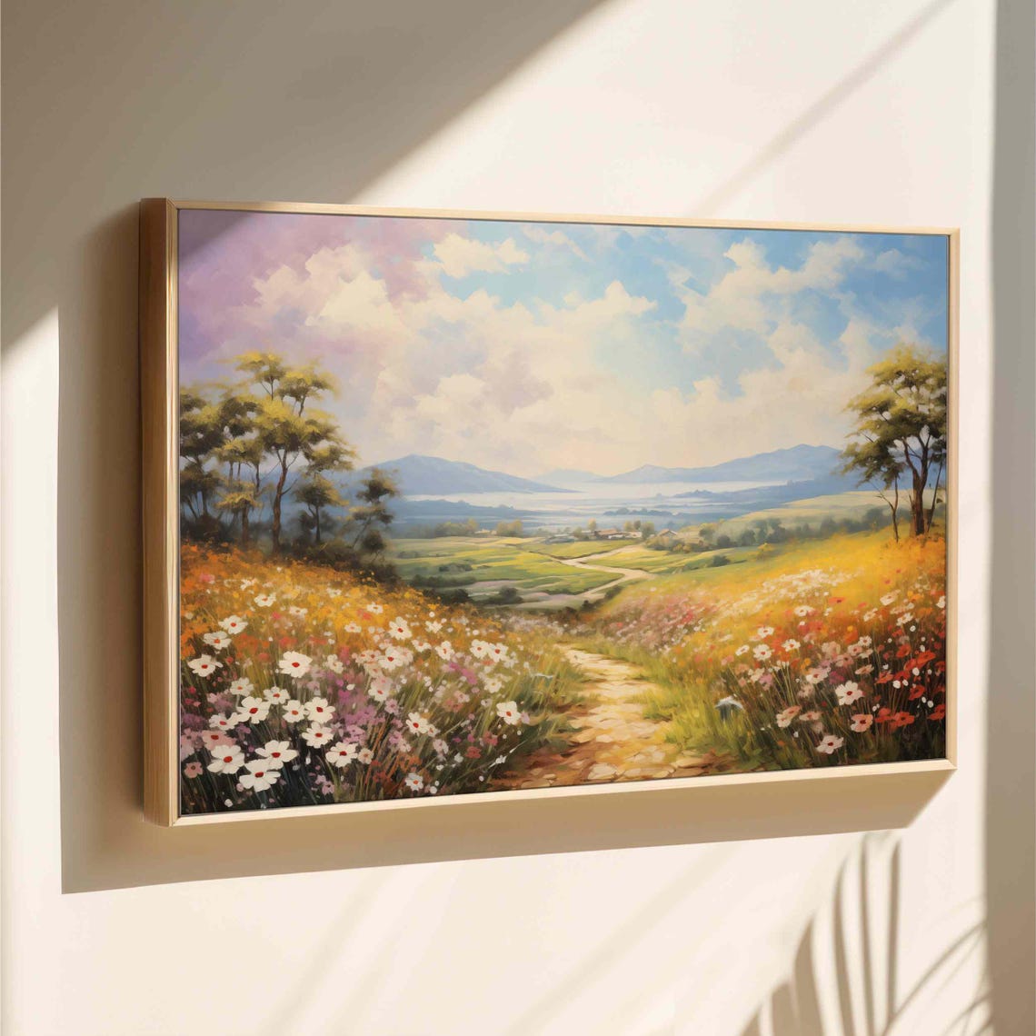 Rolling Hills Wildflower Path Impressionist Countryside Art Poster