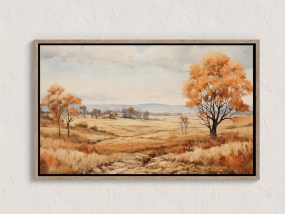 Autumn Landscape Print Fall Wall Art City Vintage Style Oil Painting Country Farmhouse