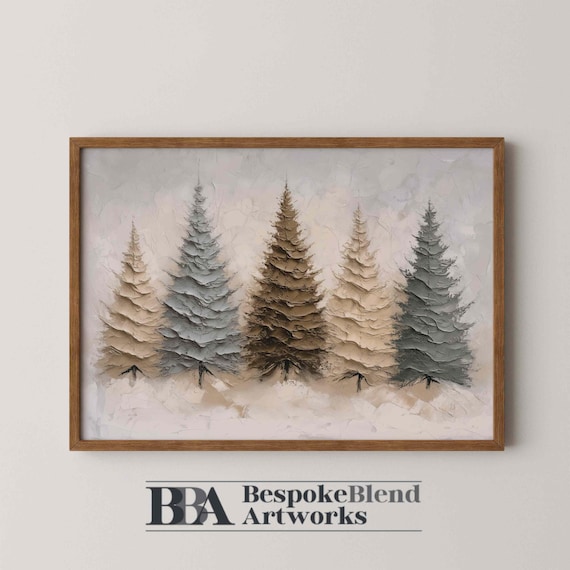 Muted Pine Trees Textured Winter Forest Neutral Landscape Wall Art