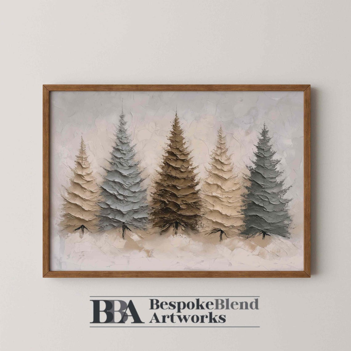 Muted Pine Trees Textured Winter Forest Neutral Landscape Wall Art