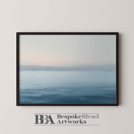 Minimalist Calm Ocean Misty Horizon Soft Blue Seascape Painting Poster