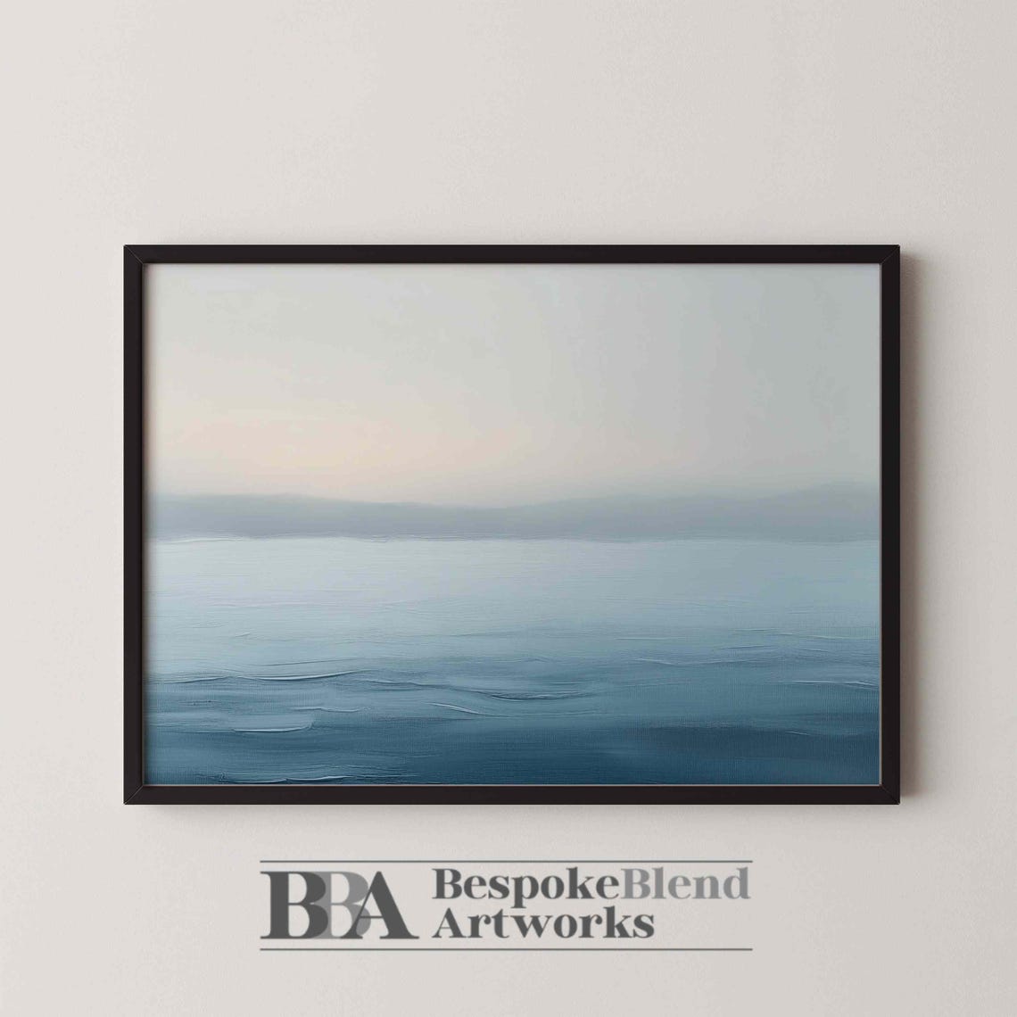 Minimalist Calm Ocean Misty Horizon Soft Blue Seascape Painting Poster