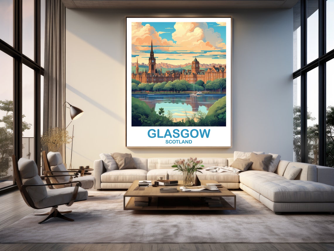 Glasgow Travel Poster Art Glasgow Travel Art Scotland Wall Art Glasgow Scotland Travel Poster Art Travel Wall Art T2euscgl3 - Image 2