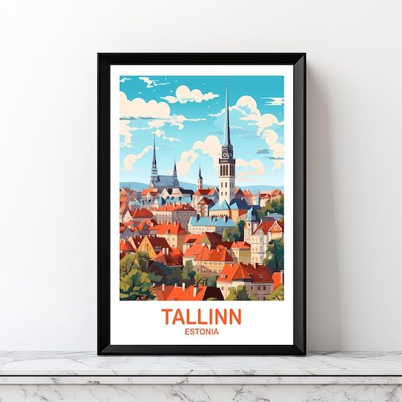 Tallinn Estonia Old Town Skyline Baltic Vintage Travel Art Poster