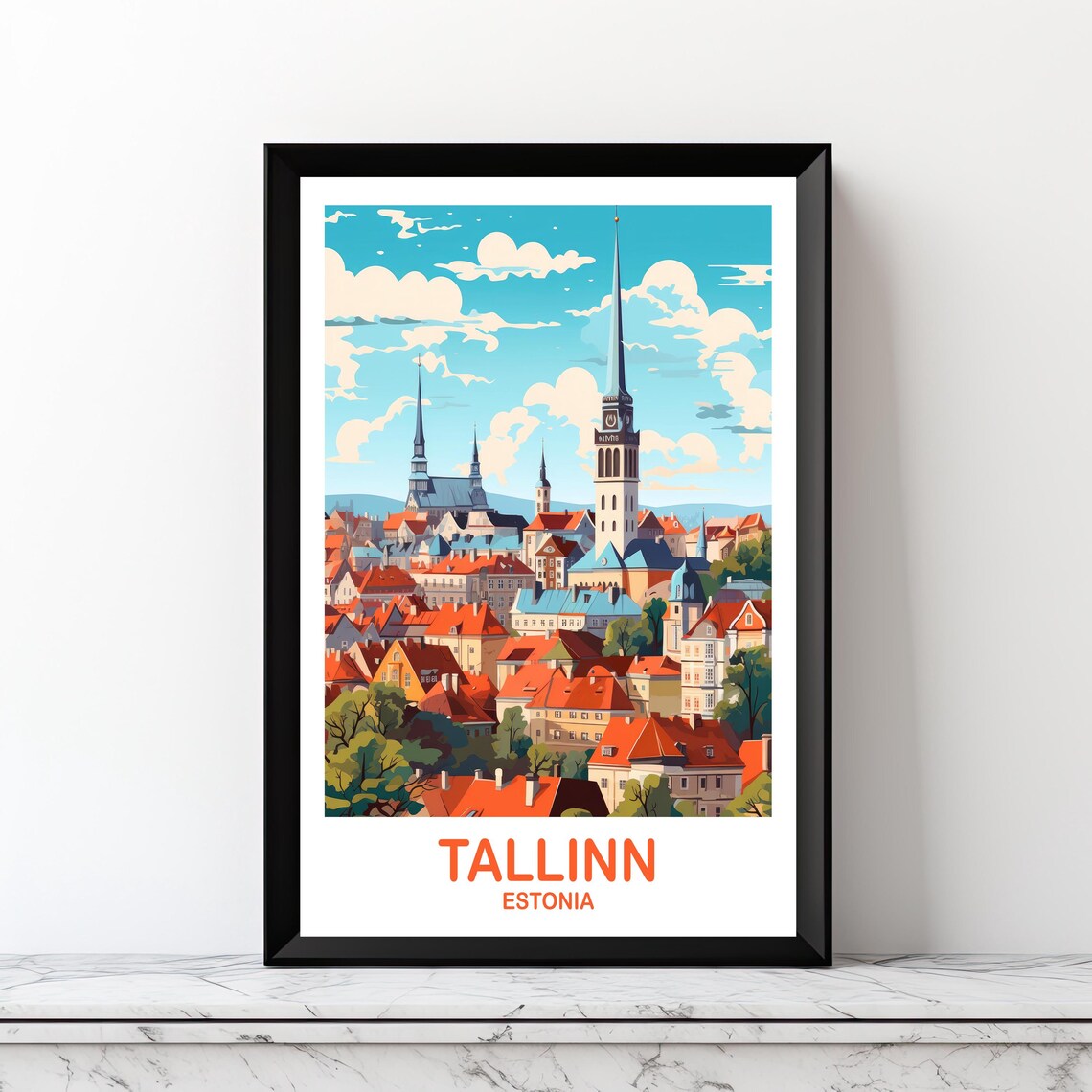 Tallinn Estonia Old Town Skyline Baltic Vintage Travel Art Poster