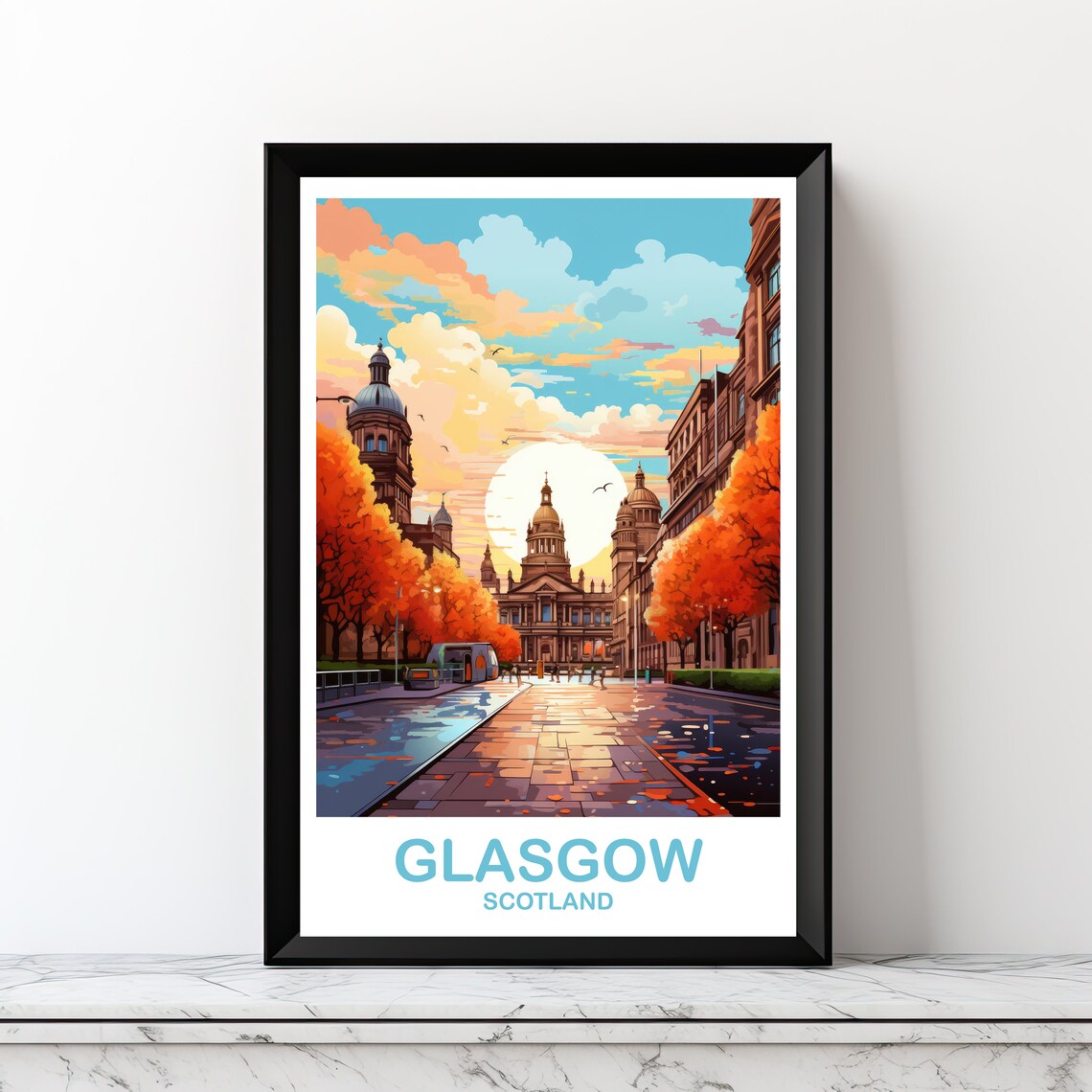 Glasgow Travel Poster, Scotland Travel Art