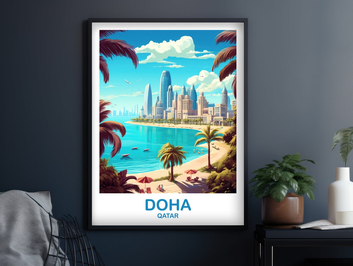Doha Travel Wall Art Doha Skyline Doha Qatar Wall Art Poster City Skyline Wall Art Travel Wall Art Asia Travel Art T2asqado1 - Image 3