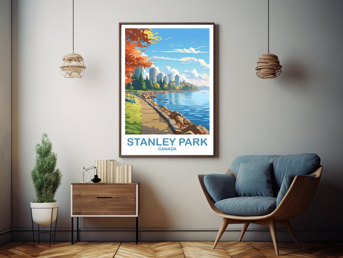 Stanley Park Canada Seawall Waterfront Autumn Landscape Poster - Image 3