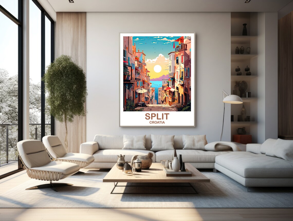 Split Croatia Old Town Street Sunset Sea Vintage Travel Poster - Image 3