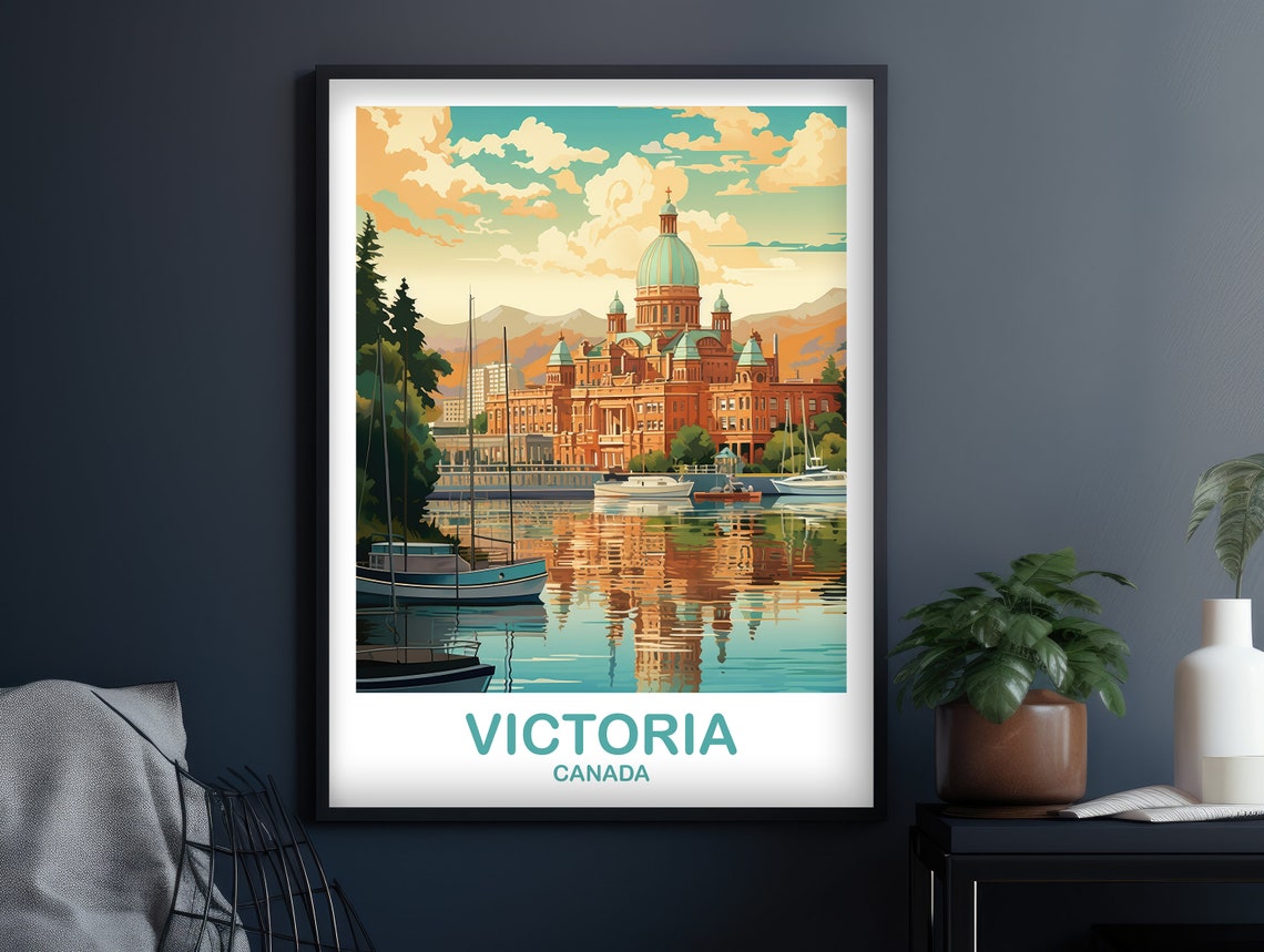 Victoria Canada Parliament Building Harbor Retro Travel Art Poster - Image 2