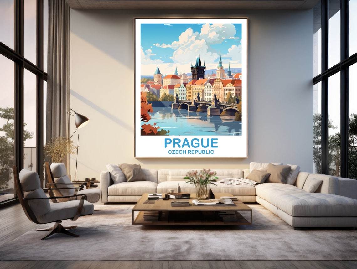 Prague Czech Republic Charles Bridge River View Travel Art Poster - Image 2