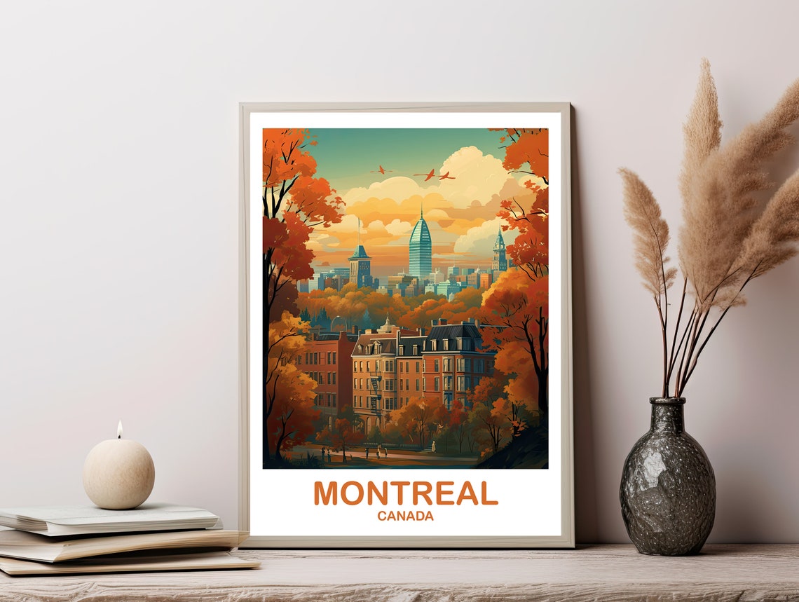 Montreal Canada Autumn Skyline Golden Fall City Travel Poster - Image 2