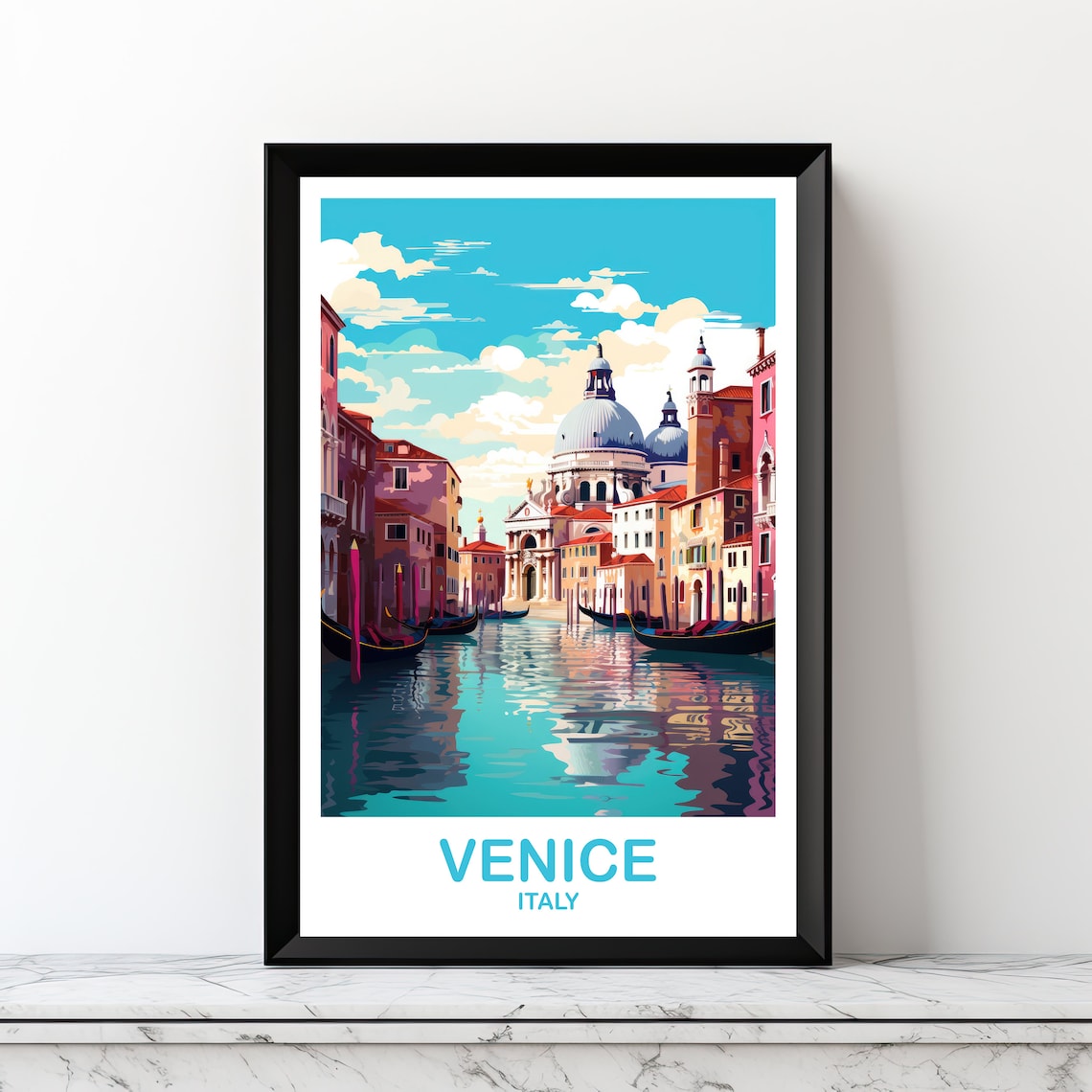 Venice Italy Canal Gondolas Historic Dome Church Travel Art Poster
