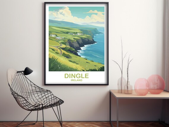 Dingle Ireland Travel Poster Green Cliffs Coast Retro Emerald Isle Art