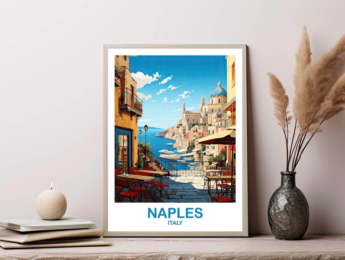 Naples Italy Bayfront Promenade Vintage Style Travel Art Poster - Image 3