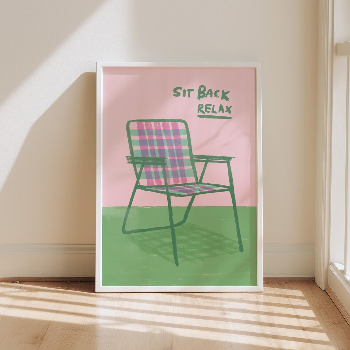 Sit Back Relax Lawn Chair Painting Pink Green Summer Porch Patio Wall Art