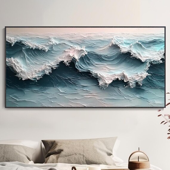Foamy Ocean Waves Rolling Sea Textured Blue Seascape Art Poster