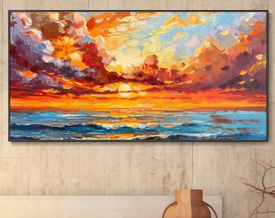 Oil Painting Seaside Sunset Seascape Art Print