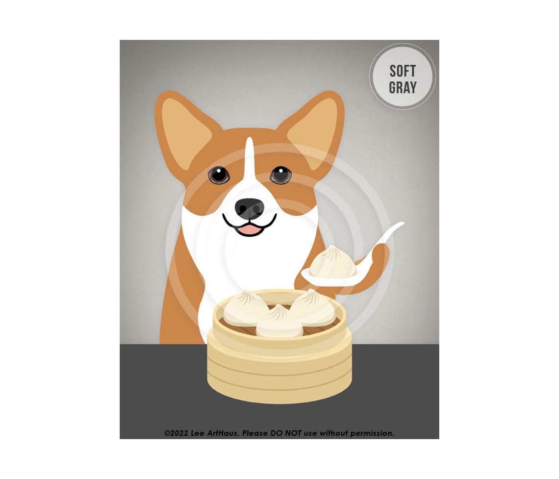 Corgi Eating Soup Dumplings With Chopsticks Funny Dog Art Poster - Image 3