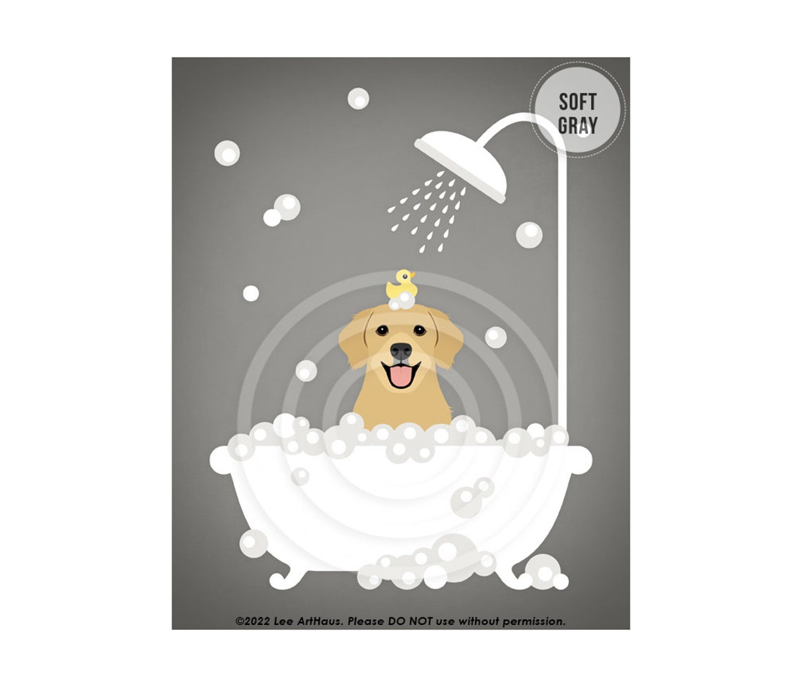 250dp Pet Art Golden Retriever In Shower Bathtub Wall Art Dog Bathroom Art Golden Retriever Gifts Dog Bathtub Golden Retriever Art - Image 3