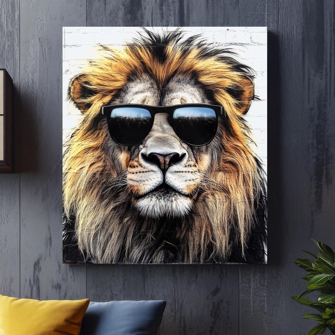 Lion Print, Funny Animal With Sunglasses Portrait